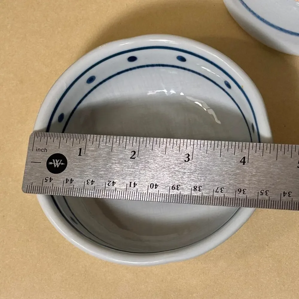 Japanese Ceramic Small Bowls Set of 3 Blue Light Gray Side Dish 4.5 in, Marked